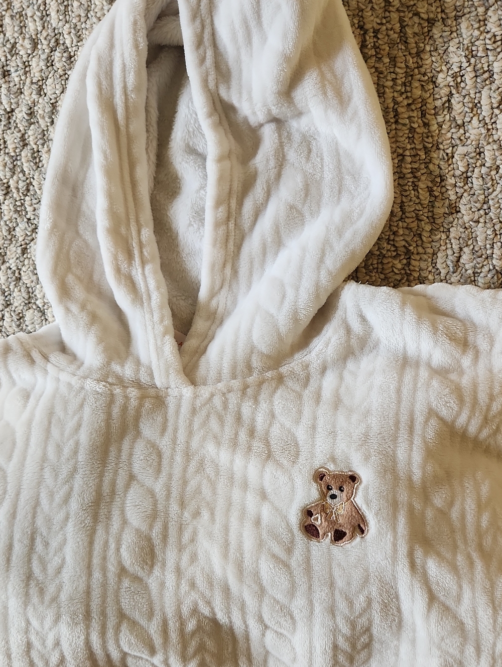 Cream Hooded Teddy Bear Cable-Knit Sweater